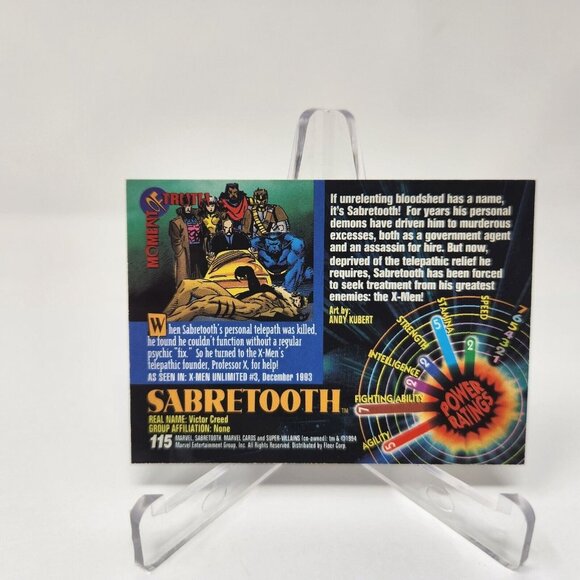 1994 Marvel Universe Sabretooth #115 Super Villains, Fleer (a91) - Picture 2 of 2